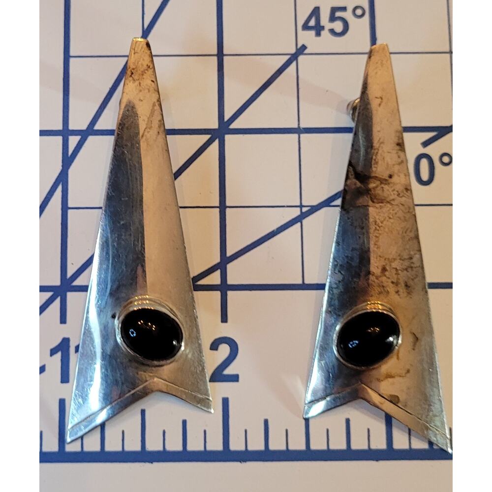 Sterling And Onyx Triangular Dangle Drop Earrings… - image 2